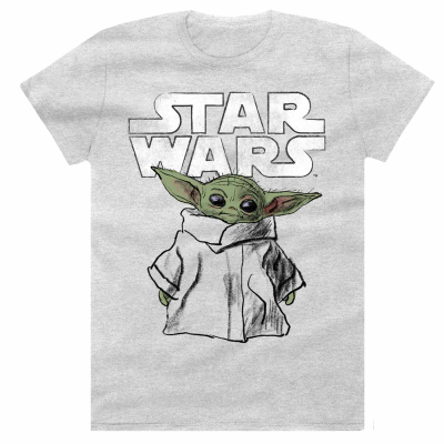 Star Wars: Mandalorian - Child Sketch (Unisex Heather Grey T-Shirt)  Heather Grey