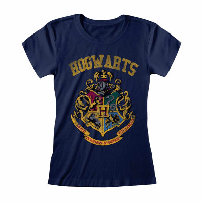 ** Harry Potter - Hogwarts Faded Crest (Womens Navy Fitted T-Shirt)  ** Marine