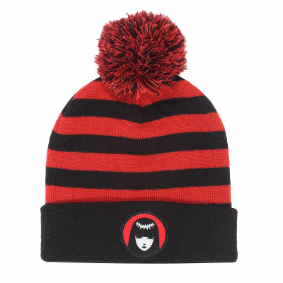 Emily The Strange - Striped Pom Beanie (Unisex Black/Red Beanie)  Schwarz Rot