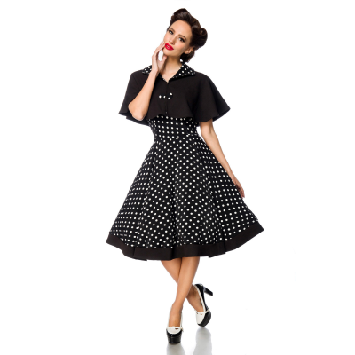 BELSIRA Swing-Kleid mit Cape schwarz/weiss/dots