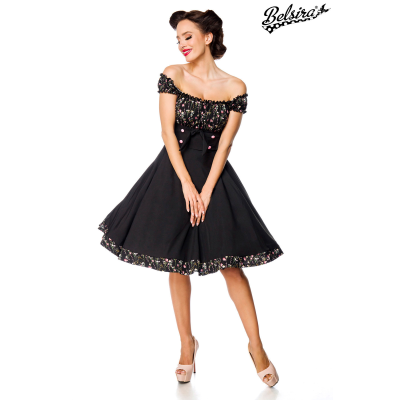 BELSIRA schulterfreies Swing-Kleid schwarz/rosa