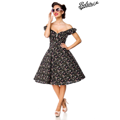 BELSIRA schulterfreies Kleid schwarz/rosa
