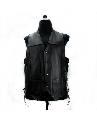 Aderlass Biker Vest Leather Laced-Up black