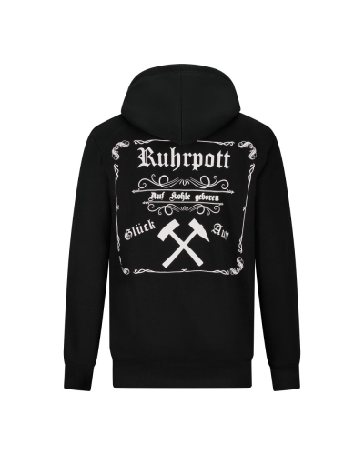 Mode Wichtig Zip Hoodie RUHRPOTT Auf Kohle geboren Schwarz