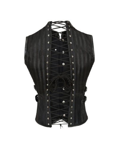 Aderlass Men Corset Brocade Stripe Faux Leather Schwarz-Schwarz