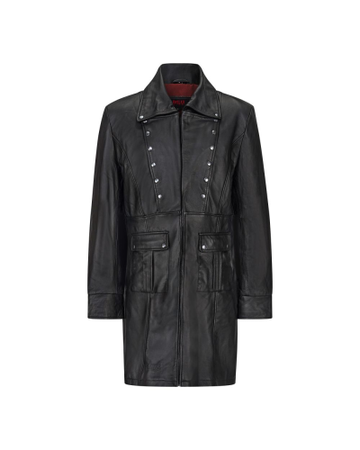 Aderlass Mens Military Coat Nappa Leather Schwarz