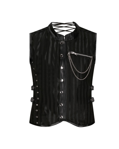 Aderlass Men Corset Brocade Stripe Faux Leather Black-Black