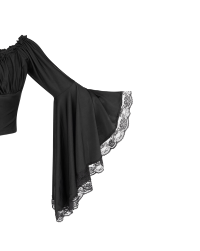 Aderlass Bat Sleeve Crop Top Schwarz