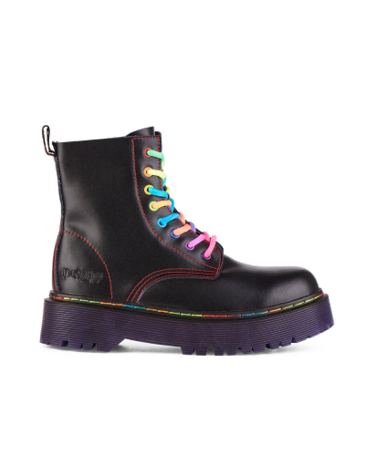 Aderlass 8-Eye Boots Plateau Leather Pride Edition Black-Purple