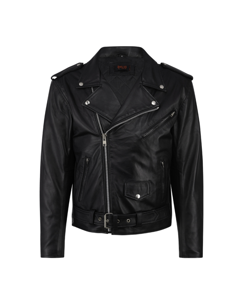 Aderlass Mens Biker Jacket Leather Embroidery black