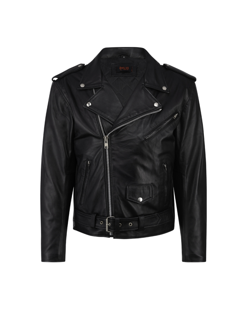 Aderlass Mens Biker Jacket Leather Embroidery black