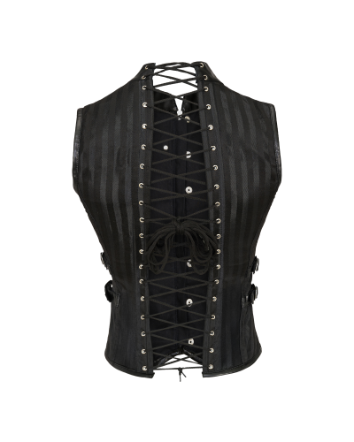 Aderlass Men Corset Brocade Stripe Faux Leather Black-Black