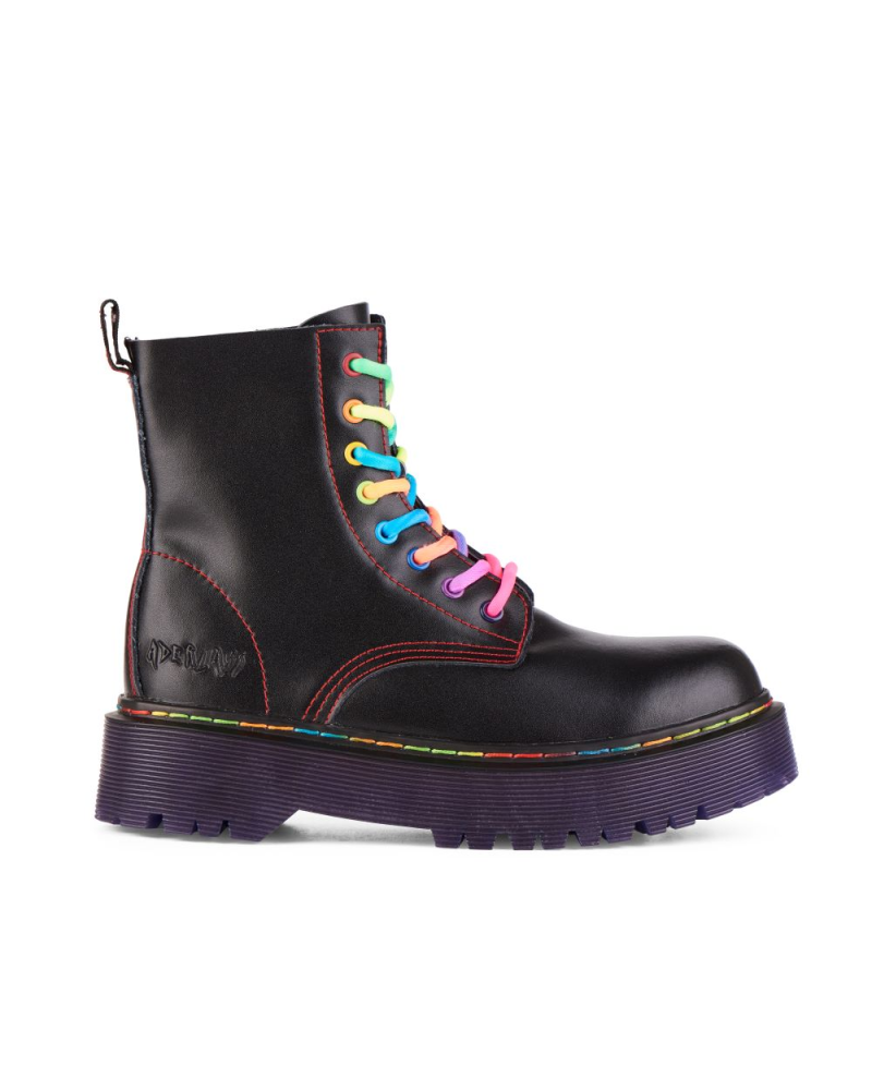 Aderlass 8-Eye Boots Plateau Leather Pride Edition Black-Purple