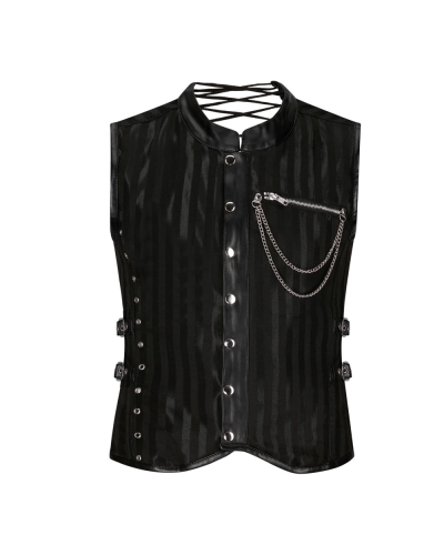 Aderlass Men Corset Brocade Stripe Faux Leather Black-Black
