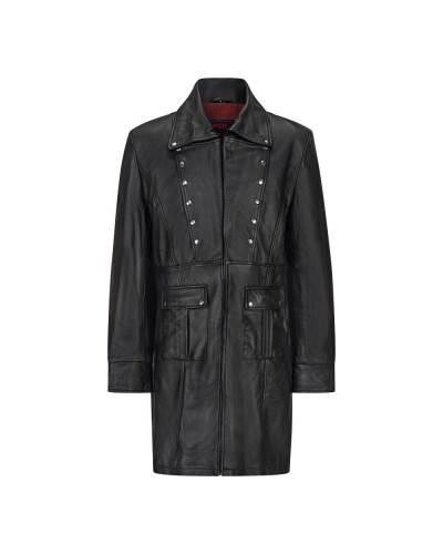 Aderlass Mens Military Coat Nappa Leather black