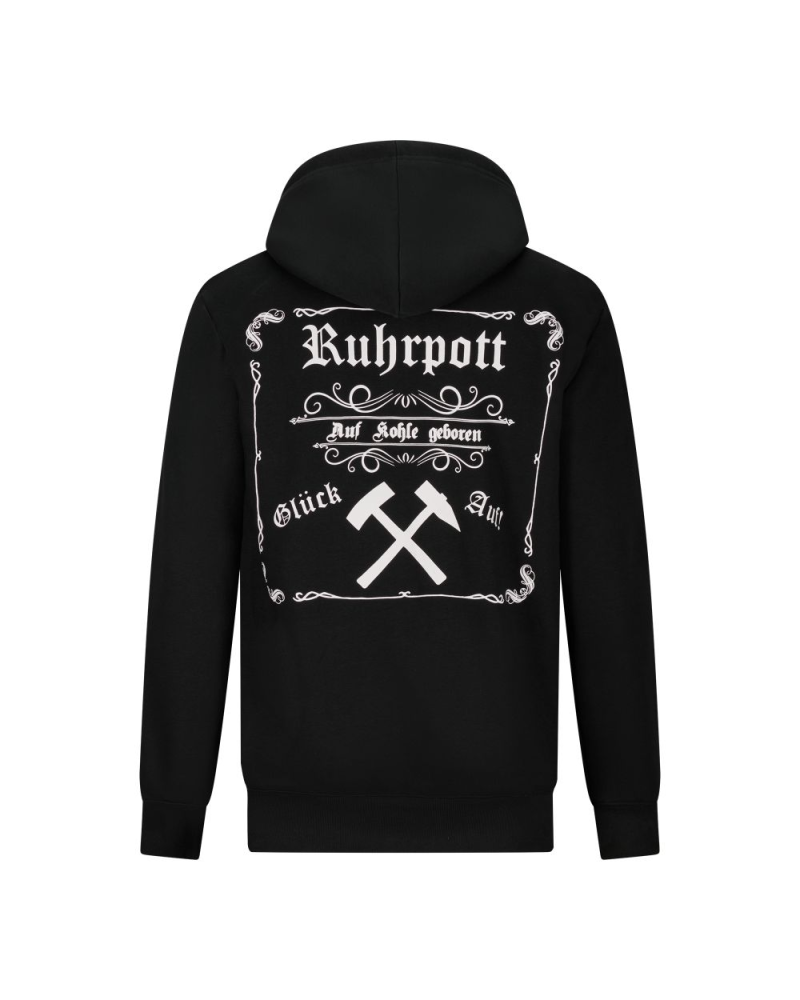 Mode Wichtig Zip Hoodie RUHRPOTT Auf Kohle geboren black
