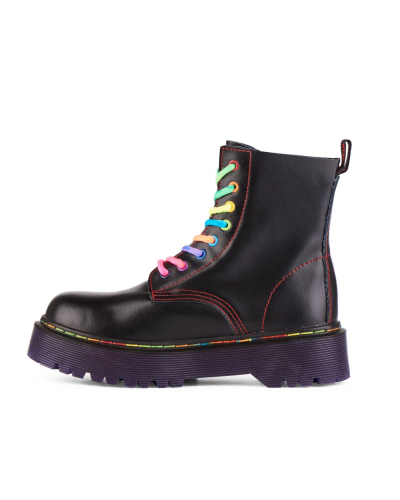 Aderlass 8-Eye Boots Plateau Leather Pride Edition Black-Purple