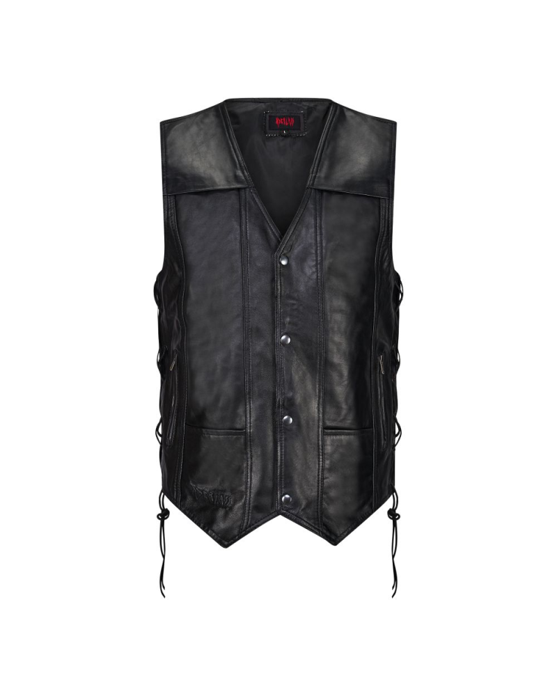 Aderlass Biker Vest Leather Laced-Up black