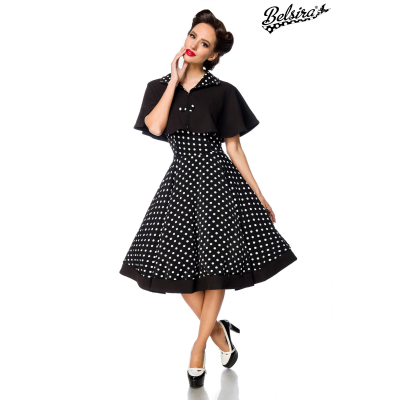 BELSIRA Swing-Kleid mit Cape schwarz/weiss/dots
