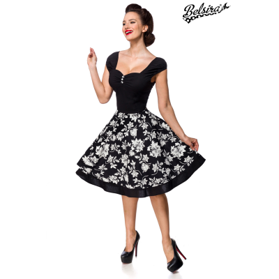 BELSIRA Blumenkleid schwarz/weiss