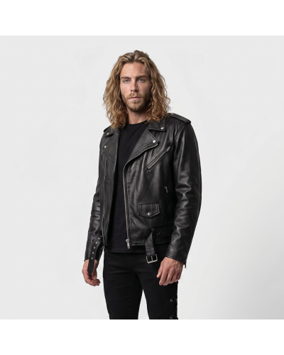 Aderlass Mens Biker Jacket Leather Embroidery black