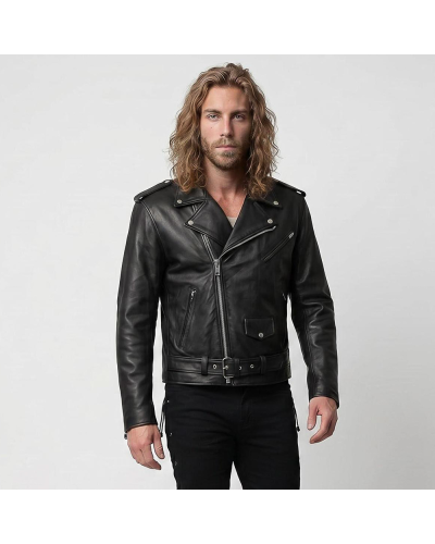 Aderlass Mens Biker Jacket Leather Embroidery black
