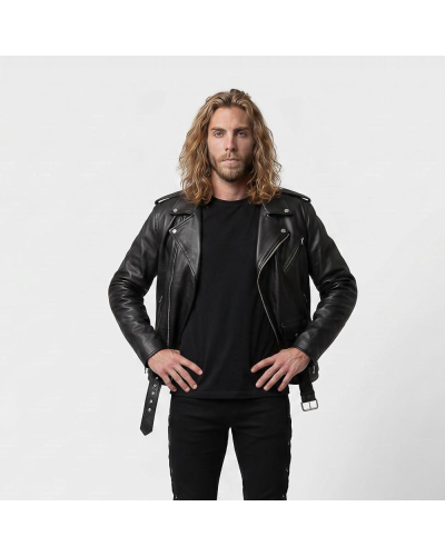 Aderlass Mens Biker Jacket Leather Embroidery black