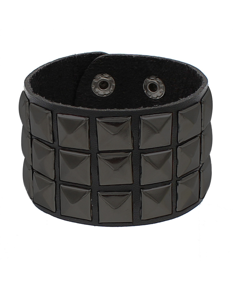 Black Pistol Studded Bracelet 3-Row Black-Black