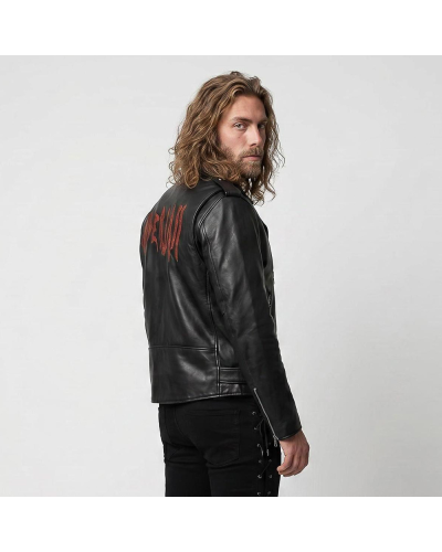 Aderlass Mens Biker Jacket Leather Embroidery black