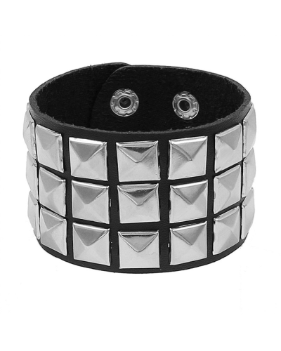 Black Pistol Studded Bracelet 3-Row Black-Silver