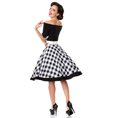 BELSIRA schulterfreies Swing-Kleid schwarz/weiss