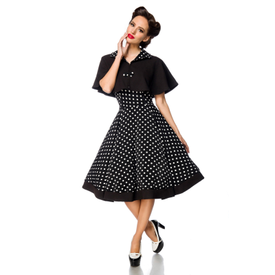 BELSIRA Swing-Kleid mit Cape schwarz/weiss/dots
