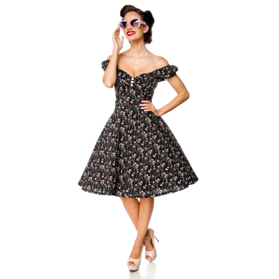 BELSIRA schulterfreies Kleid schwarz/rosa