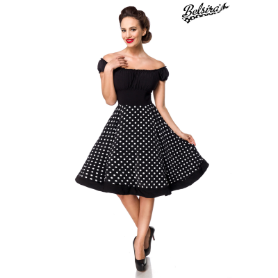 BELSIRA schulterfreies Swing-Kleid schwarz/weiss